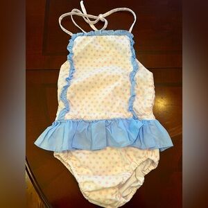 ELIZA JAMES Classic Cotton Smocked Ruffle Swimsuit Bathing Suit Pink Dots